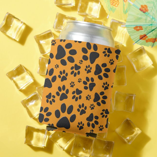 Dog Paws Black & White Polka Dot auf Dahlia Orange Dosenkühler (In Situ Sommer)