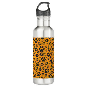 Dog Paws Black & White Polka Dot auf Dahlia Orange Edelstahlflasche
