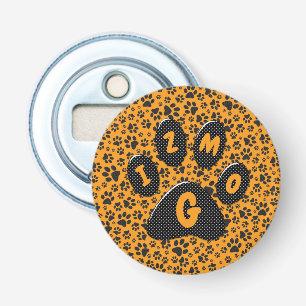 Dog Paws Black & White Polka Dot auf Dahlia Orange Flaschenöffner
