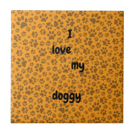 Dog Paws Black & White Polka Dot auf Dahlia Orange Fliese