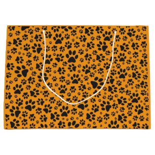 Dog Paws Black & White Polka Dot auf Dahlia Orange Große Geschenktüte