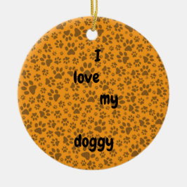 Dog Paws Black & White Polka Dot auf Dahlia Orange Keramik Ornament