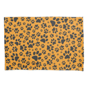 Dog Paws Black & White Polka Dot auf Dahlia Orange Kissenbezug