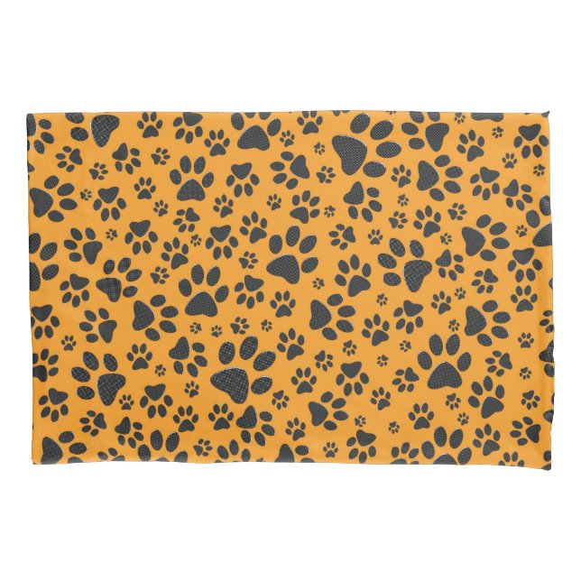 Dog Paws Black & White Polka Dot auf Dahlia Orange Kissenbezug (Vorderseite)