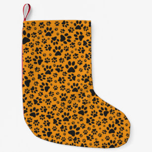Dog Paws Black & White Polka Dot auf Dahlia Orange Kleiner Weihnachtsstrumpf