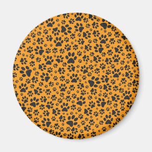 Dog Paws Black & White Polka Dot auf Dahlia Orange Magnet