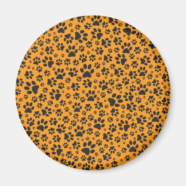 Dog Paws Black & White Polka Dot auf Dahlia Orange Magnet (Vorne)