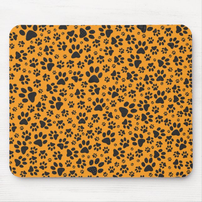 Dog Paws Black & White Polka Dot auf Dahlia Orange Mousepad (Vorne)