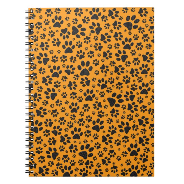 Dog Paws Black & White Polka Dot auf Dahlia Orange Notizblock (Vorderseite)
