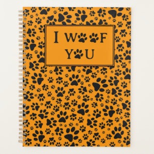 Dog Paws Black & White Polka Dot auf Dahlia Orange Planer