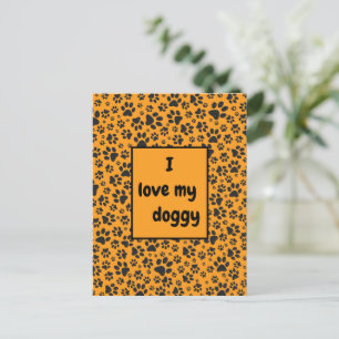 Dog Paws Black & White Polka Dot auf Dahlia Orange Postkarte