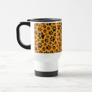 Dog Paws Black & White Polka Dot auf Dahlia Orange Reisebecher