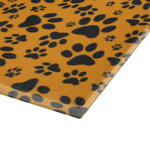 Dog Paws Black & White Polka Dot auf Dahlia Orange Schneidebrett