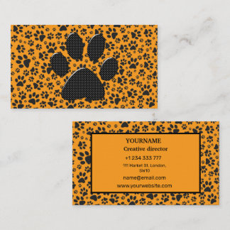 Dog Paws Black & White Polka Dot auf Dahlia Orange Visitenkarte