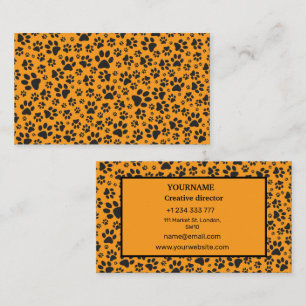 Dog Paws Black & White Polka Dot auf Dahlia Orange Visitenkarte