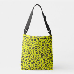 Dog Paws Black & White Polka Dot auf gelb Tragetaschen Mit Langen Trägern