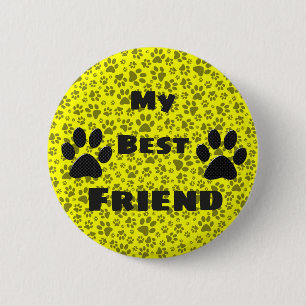Dog Paws Black & White Polka Dot auf gelber Taste Button