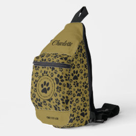 Dog Paws Black & White Polka Dot auf militärischem Crossbody Bag