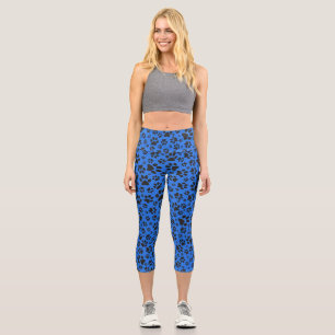 Dog Paws Black & White Polka Dot auf Tech Blue Cap Capri Leggings