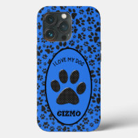 Dog Paws Black & White Polka Dot auf Tech Blue