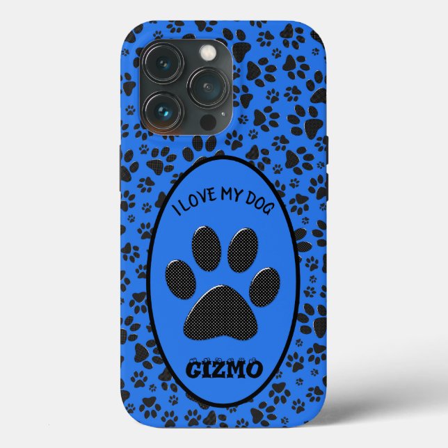 Dog Paws Black & White Polka Dot auf Tech Blue Case-Mate iPhone Hülle (Rückseite)