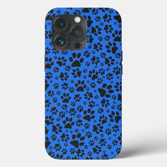 Dog Paws Black & White Polka Dot auf Tech Blue Case-Mate iPhone Hülle (Rückseite)