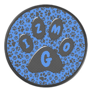 Dog Paws Black & White Polka Dot auf Tech Blue Eishockey Puck