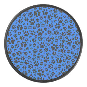 Dog Paws Black & White Polka Dot auf Tech Blue Eishockey Puck