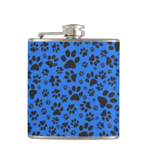 Dog Paws Black & White Polka Dot auf Tech Blue Flachmann