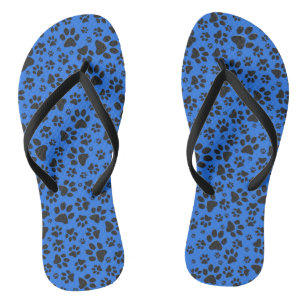 Dog Paws Black & White Polka Dot auf Tech Blue Flip Flops