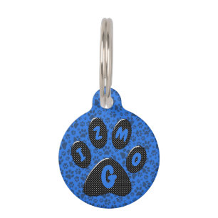 Dog Paws Black & White Polka Dot auf Tech Blue Haustiermarke
