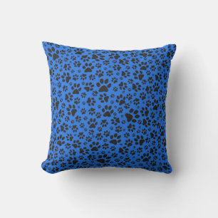 Dog Paws Black & White Polka Dot auf Tech Blue Kissen