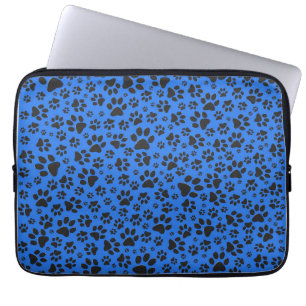 Dog Paws Black & White Polka Dot auf Tech Blue Laptopschutzhülle