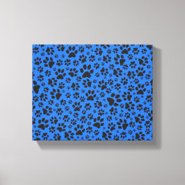 Dog Paws Black & White Polka Dot auf Tech Blue Leinwanddruck