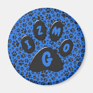 Dog Paws Black & White Polka Dot auf Tech Blue Mag Magnet