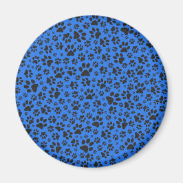 Dog Paws Black & White Polka Dot auf Tech Blue Magnet