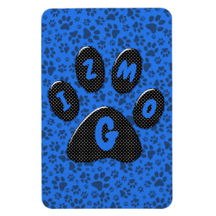 Dog Paws Black & White Polka Dot auf Tech Blue Magnet