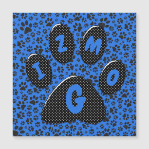 Dog Paws Black & White Polka Dot auf Tech Blue Magnetkarte