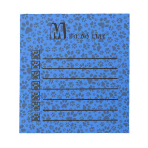 Dog Paws Black & White Polka Dot auf Tech Blue Notizblock