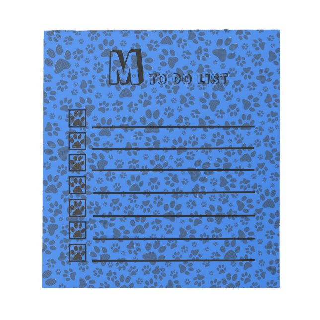 Dog Paws Black & White Polka Dot auf Tech Blue Notizblock (Vorderseite)