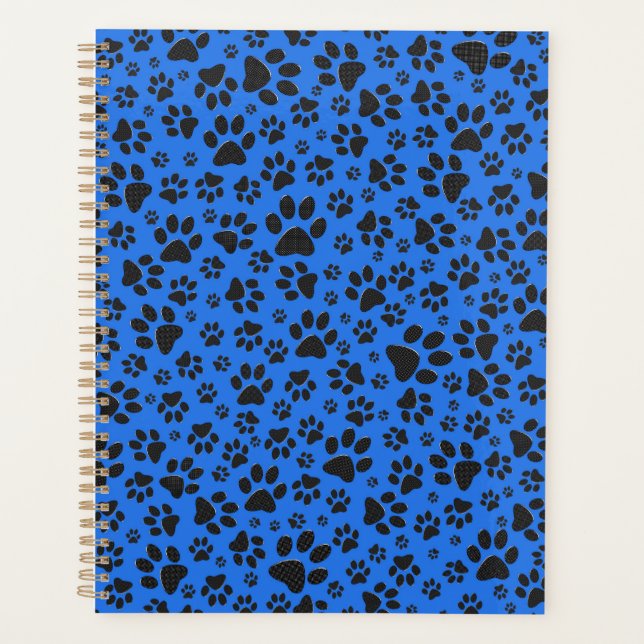 Dog Paws Black & White Polka Dot auf Tech Blue Planer (Vorderseite)
