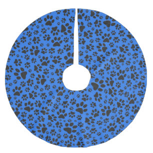 Dog Paws Black & White Polka Dot auf Tech Blue Polyester Weihnachtsbaumdecke