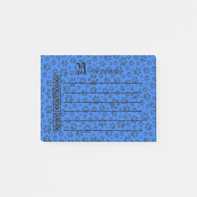 Dog Paws Black & White Polka Dot auf Tech Blue Post-it Klebezettel (Vorderseite)