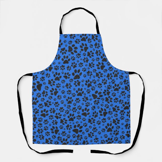 Dog Paws Black & White Polka Dot auf Tech Blue Schürze (Vorderseite)