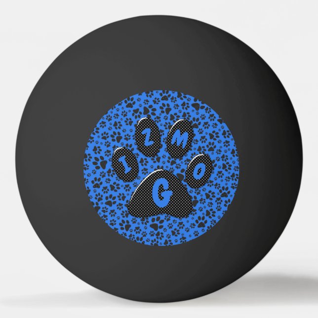 Dog Paws Black & White Polka Dot auf Tech Blue Tischtennisball (Vorderseite)