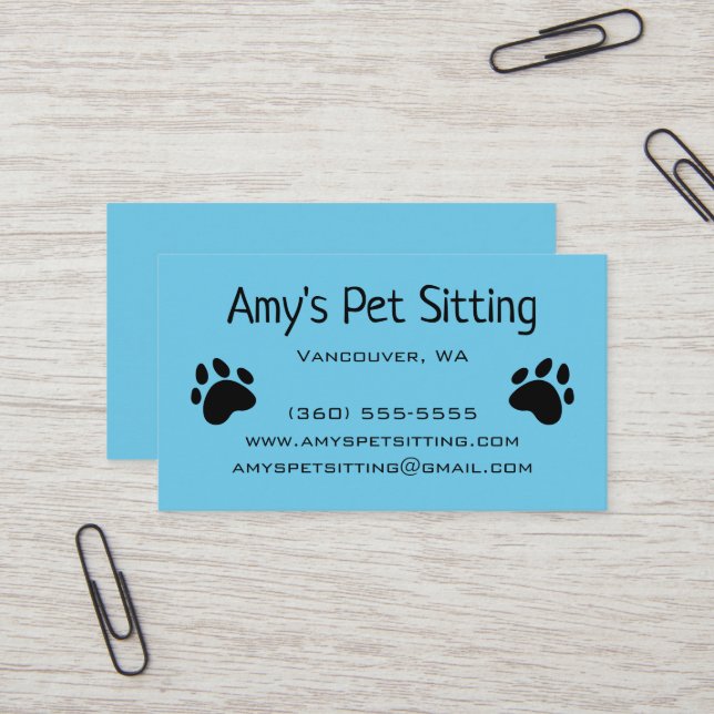 Dog Paws Bright Blue Business Cards Visitenkarte (Vorderseite/Rückseite Beispiel)
