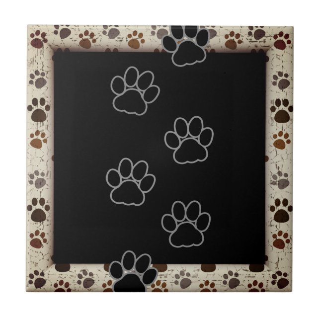 Dog Paws Frame Black Tan | KERAMIK Fliese (Vorderseite)