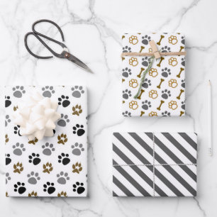 Dog Paws Knochen Wrapping Paper Set 3 Geschenkpapier Set