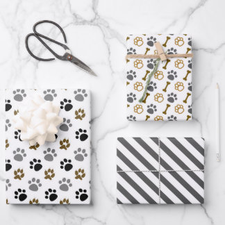 Dog Paws Knochen Wrapping Paper Set 3 Geschenkpapier Set