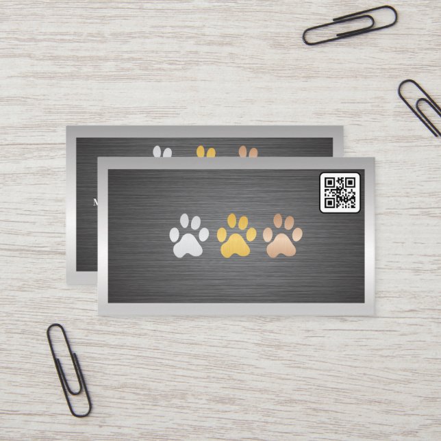 Dog Paws Metal | QR-Code Visitenkarte (Vorderseite/Rückseite Beispiel)